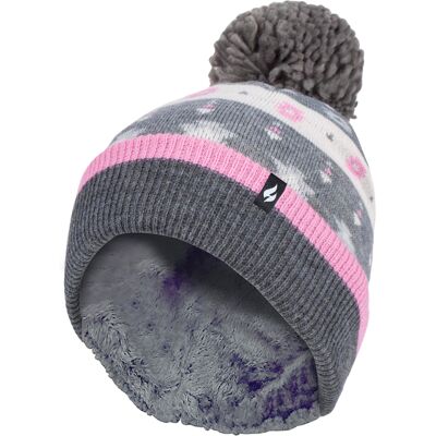 Heat Holders - Ladies Warm Knit Fleece gefüttert Winter Warme Mütze mit Pom Pom - Pink / Grau Mehrfarben Einheitsgröße Heat Holders - Ladies Warm Knit Fleece gefüttert Winter Warme Mütze mit Pom Pom - Pink / Grau Mehrfarben Einheitsgröße