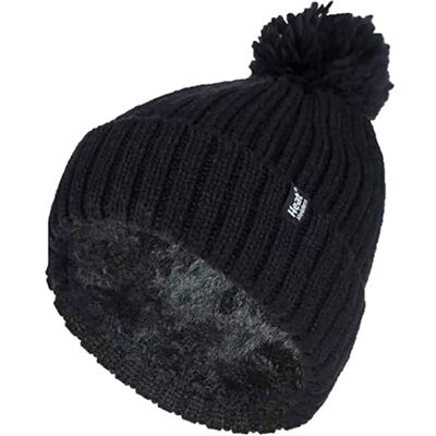 Heat Holders Ladies Ribbed Cuffed Thermal isoliert Winter Pom Pom Bommelmütze Schwarz Einheitsgröße Heat Holders Ladies Ribbed Cuffed Thermal isoliert Winter Pom Pom Bommelmütze Schwarz Einheitsgröße