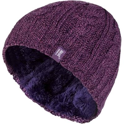 Heat Holders Thermische Fleece-gefütterte Damen-Wintermütze mit Zopfmuster Lila Einheitsgröße Heat Holders Thermische Fleece-gefütterte Damen-Wintermütze mit Zopfmuster Lila Einheitsgröße