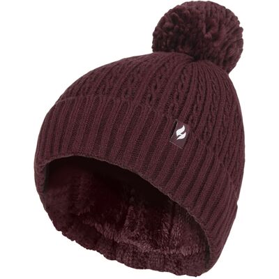 Heat Holders Damen-Thermokabel-Beanie-Mütze Wärmehalter Gestrickte Wintermütze mit Bommel Weiche, gerippte Bommelmütze in Weinrot Rot Einheitsgröße Heat Holders Damen-Thermokabel-Beanie-Mütze Wärmehalter Gestrickte Wintermütze mit Bommel Weiche, gerippte Bommelmütze in Weinrot Rot Einheitsgröße