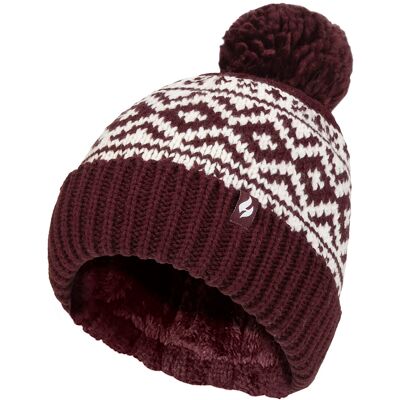 Heat Holders Gemusterte Damen-Turnover-Bommelmütze Wärmehalter Grober Zopfstrick mit Heatweaver-Fleece-Futter Billingen Style - Wein Rot Einheitsgröße Heat Holders Gemusterte Damen-Turnover-Bommelmütze Wärmehalter Grober Zopfstrick mit Heatweaver-Fleece-Futter Billingen Style - Wein Rot Einheitsgröße