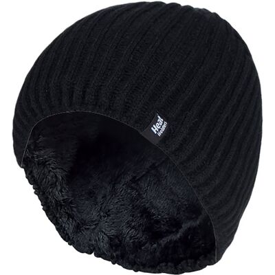 Heat Holders - Herren Fleece gefüttert Thermal Winter gestrickt Beanie Hut Schwarz Einheitsgröße Heat Holders - Herren Fleece gefüttert Thermal Winter gestrickt Beanie Hut Schwarz Einheitsgröße