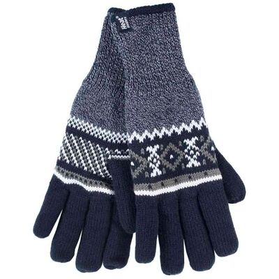 Heat Holders Gestreifte Herren Nordic Fairisle Zig Zag gestrickt Fleece gefüttert warme Handschuhe Blau XS/S Heat Holders Gestreifte Herren Nordic Fairisle Zig Zag gestrickt Fleece gefüttert warme Handschuhe Blau XS/S