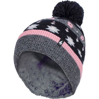 Heat Holders - Ladies Warm Knit Fleece gefüttert Winter Warm Hat mit Pom Pom - Grau / Schwarz Mehrfarben Einheitsgröße Heat Holders - Ladies Warm Knit Fleece gefüttert Winter Warm Hat mit Pom Pom - Grau / Schwarz Mehrfarben Einheitsgröße