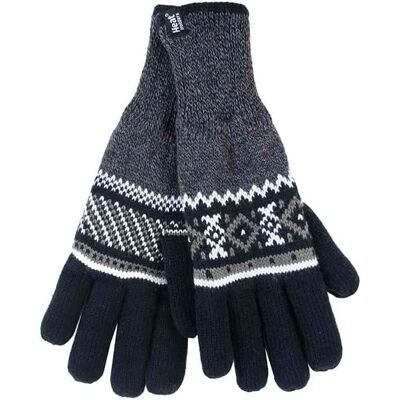 Heat Holders Gestreifte Herren Nordic Fairisle Zig Zag gestrickt Fleece gefüttert warme Handschuhe Schwarz XS/S Heat Holders Gestreifte Herren Nordic Fairisle Zig Zag gestrickt Fleece gefüttert warme Handschuhe Schwarz XS/S