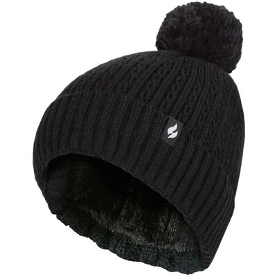 Heat Holders Damen-Thermokabel-Beanie-Mütze Wärmehalter Gestrickte Wintermütze mit Bommel Weiche gerippte Bommelmütze in Schwarz Schwarz Einheitsgröße Heat Holders Damen-Thermokabel-Beanie-Mütze Wärmehalter Gestrickte Wintermütze mit Bommel Weiche gerippte Bommelmütze in Schwarz Schwarz Einheitsgröße