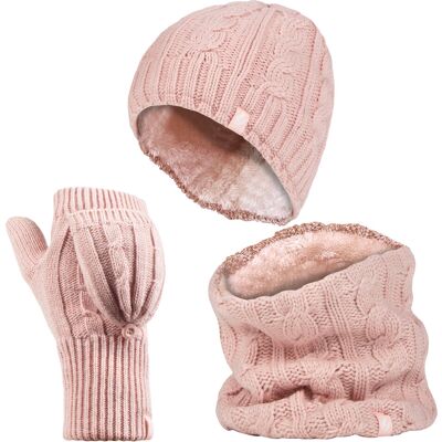 Heat Holders - Womens Thermal Winter Fleece Mütze, Halswärmer und Converter Handschuhe Set - Dusky Pink Rosa Einheitsgröße Heat Holders - Womens Thermal Winter Fleece Mütze, Halswärmer und Converter Handschuhe Set - Dusky Pink Rosa Einheitsgröße
