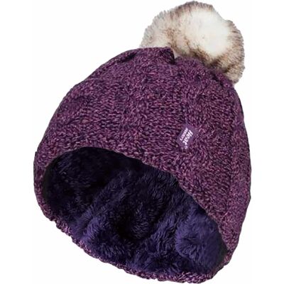 Heat Holders Wärmehalter - Damen Strickfleece gefütterte Thermo-Bommelmütze mit Pom Pom Lila Einheitsgröße Heat Holders Wärmehalter - Damen Strickfleece gefütterte Thermo-Bommelmütze mit Pom Pom Lila Einheitsgröße