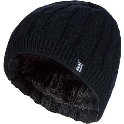 Heat Holders Damen gerippt Kabel stricken Fleece gefüttert Thermal gestrickt Beanie Hut Schwarz Einheitsgröße Heat Holders Damen gerippt Kabel stricken Fleece gefüttert Thermal gestrickt Beanie Hut Schwarz Einheitsgröße
