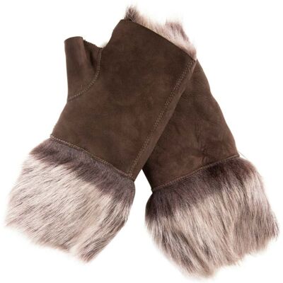 Infinity Leather Damen-Fäustlinge aus Lammfell, fingerlose Manschetten, Toscana-Wildleder, Schaffellfell Schwarzes Silber Einheitsgröße Infinity Leather Damen-Fäustlinge aus Lammfell, fingerlose Manschetten, Toscana-Wildleder, Schaffellfell Schwarzes Silber Einheitsgröße
