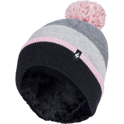 Heat Holders - Ladies Warm Knit Fleece gefüttert Winter Warm Hat mit Pom Pom - Grau / Rosa Mehrfarben Einheitsgröße Heat Holders - Ladies Warm Knit Fleece gefüttert Winter Warm Hat mit Pom Pom - Grau / Rosa Mehrfarben Einheitsgröße