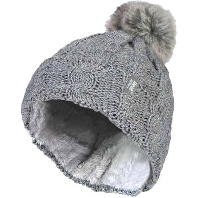 Heat Holders Wärmehalter - Damen Strickfleece gefütterte Thermo-Bommelmütze mit Pom Pom Grau Einheitsgröße Heat Holders Wärmehalter - Damen Strickfleece gefütterte Thermo-Bommelmütze mit Pom Pom Grau Einheitsgröße
