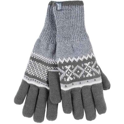 Heat Holders Gestreifte Herren Nordic Fairisle Zig Zag gestrickt Fleece gefüttert warme Handschuhe Grau XS/S Heat Holders Gestreifte Herren Nordic Fairisle Zig Zag gestrickt Fleece gefüttert warme Handschuhe Grau XS/S
