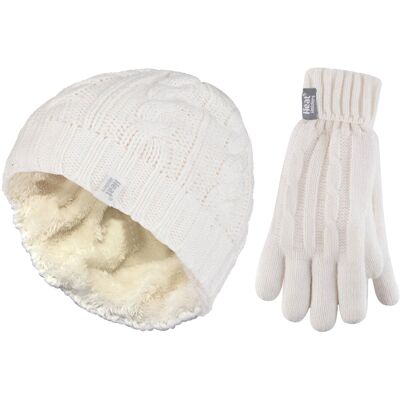 Heat Holders - Damen Mütze & Handschuhe Set für den Winter - Creme Creme S/M Heat Holders - Damen Mütze & Handschuhe Set für den Winter - Creme Creme S/M