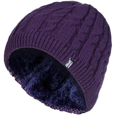 Heat Holders Damen gerippt Kabel stricken Fleece gefüttert Thermal gestrickt Beanie Hut Lila Einheitsgröße Heat Holders Damen gerippt Kabel stricken Fleece gefüttert Thermal gestrickt Beanie Hut Lila Einheitsgröße