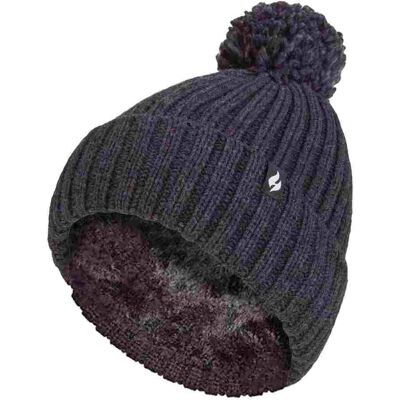 Heat Holders Damen Rippstrick-Mütze mit Umschlag und Thermoisolierung, Winter-Pompon-Haube Monochromes Multi Einheitsgröße Heat Holders Damen Rippstrick-Mütze mit Umschlag und Thermoisolierung, Winter-Pompon-Haube Monochromes Multi Einheitsgröße