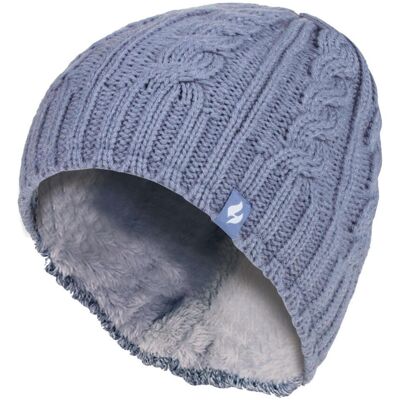 Heat Holders Damen Kabelstrick 3,4 Tog Fleecegefütterte Thermowintermütze Blau/Marineblau Einheitsgröße Heat Holders Damen Kabelstrick 3,4 Tog Fleecegefütterte Thermowintermütze Blau/Marineblau Einheitsgröße