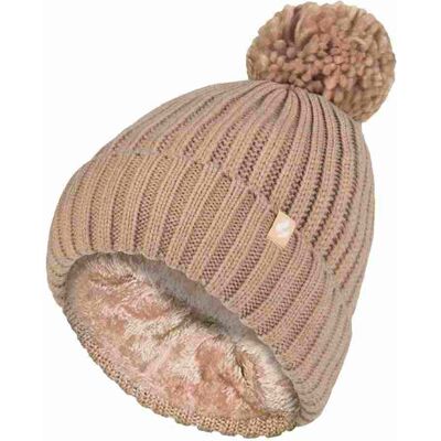 Heat Holders Damen Rippstrick Mütze mit Umschlag und Thermoisolierung mit Pompon Beige Einheitsgröße Heat Holders Damen Rippstrick Mütze mit Umschlag und Thermoisolierung mit Pompon Beige Einheitsgröße