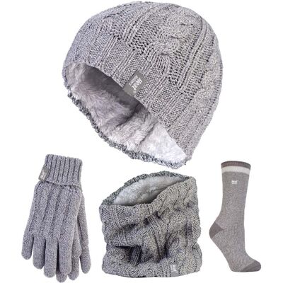 Heat Holders Damen Thermo Winter Set - Hut, Handschuhe, Schal und Twist-Socken Grau S/M Heat Holders Damen Thermo Winter Set - Hut, Handschuhe, Schal und Twist-Socken Grau S/M