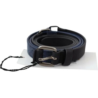Costume National Schwarzes Blau Leder Silber Logo Gürtel - Damen Accessoires Gürtel Costume National Schwarzes Blau Leder Silber Logo Gürtel - Damen Accessoires Gürtel