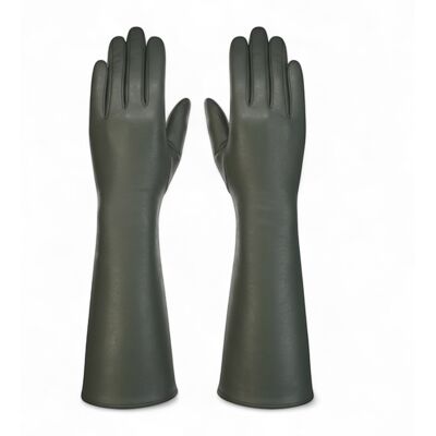 Infinity Leather Lange olivgrüne Winterhandschuhe aus italienischem Leder mit weichem Wollfutter Olive M Infinity Leather Lange olivgrüne Winterhandschuhe aus italienischem Leder mit weichem Wollfutter Olive M