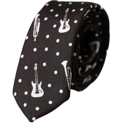 Dolce & Gabbana Schwarze Gitarre Druck Seiden verstellbare Krawatte Schwarz Einheitsgröße Dolce & Gabbana Schwarze Gitarre Druck Seiden verstellbare Krawatte Schwarz Einheitsgröße