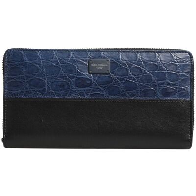 Dolce & Gabbana Schwarze Blaue Exotische Leder Herren Continental Clutch Geldbörse Schwarz Blau Einheitsgröße Dolce & Gabbana Schwarze Blaue Exotische Leder Herren Continental Clutch Geldbörse Schwarz Blau Einheitsgröße