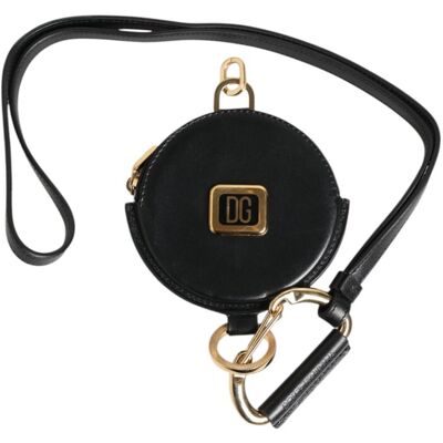 Dolce & Gabbana Schwarze Runde Leder DG Logo Münzgeldbörse mit Lanyard Schwarz Einheitsgröße Dolce & Gabbana Schwarze Runde Leder DG Logo Münzgeldbörse mit Lanyard Schwarz Einheitsgröße
