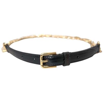 Dolce & Gabbana Schwarzer Leder-Goldkette Kristall-Taillengürtel für Frauen Schwarz S Dolce & Gabbana Schwarzer Leder-Goldkette Kristall-Taillengürtel für Frauen Schwarz S