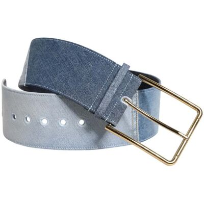 Dolce & Gabbana Zwei-Ton Blau Denim Goldmetall Schnalle Gürtel Blau 75cm Dolce & Gabbana Zwei-Ton Blau Denim Goldmetall Schnalle Gürtel Blau 75cm