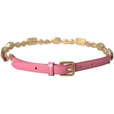 Dolce & Gabbana Pink Leder Gürtel mit Kristallkettenverzierung Rosa 85cm Dolce & Gabbana Pink Leder Gürtel mit Kristallkettenverzierung Rosa 85cm
