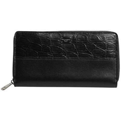 Dolce & Gabbana Schwarze Leder Geldbörse mit Logo-Plakette und Rundum-Reißverschluss Schwarz Einheitsgröße Dolce & Gabbana Schwarze Leder Geldbörse mit Logo-Plakette und Rundum-Reißverschluss Schwarz Einheitsgröße