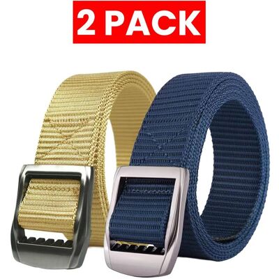 Enzo 2er Pack Herren Canvas Gürtel - Beige & Marineblau Mehrfarben S/M Enzo 2er Pack Herren Canvas Gürtel - Beige & Marineblau Mehrfarben S/M