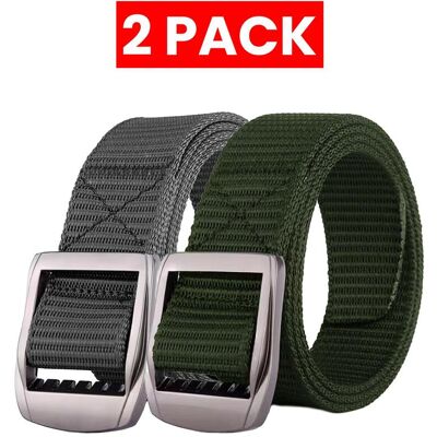 Enzo 2er-Pack Herren Canvas Gürtel - Grau & Khaki Mehrfarben L Enzo 2er-Pack Herren Canvas Gürtel - Grau & Khaki Mehrfarben L