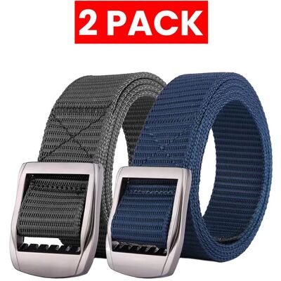 Enzo 2er-Pack Herren Canvas-Gürtel - Grau & Marineblau Mehrfarben S/M Enzo 2er-Pack Herren Canvas-Gürtel - Grau & Marineblau Mehrfarben S/M