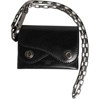 Dolce & Gabbana Schwarze Cavallo Leder Geldbörse Kette Snap Bifold Kartenhalter Schwarz Einheitsgröße Dolce & Gabbana Schwarze Cavallo Leder Geldbörse Kette Snap Bifold Kartenhalter Schwarz Einheitsgröße