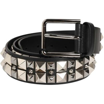 Dolce & Gabbana Schwarzer Kalbsledergürtel mit Nieten und Silberner Schnalle Schwarz 90cm Dolce & Gabbana Schwarzer Kalbsledergürtel mit Nieten und Silberner Schnalle Schwarz 90cm