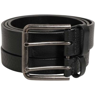 Dolce & Gabbana Schwarzer Doppelriemen Leder Gürtel mit Silberner Schnalle Schwarz 95cm Dolce & Gabbana Schwarzer Doppelriemen Leder Gürtel mit Silberner Schnalle Schwarz 95cm