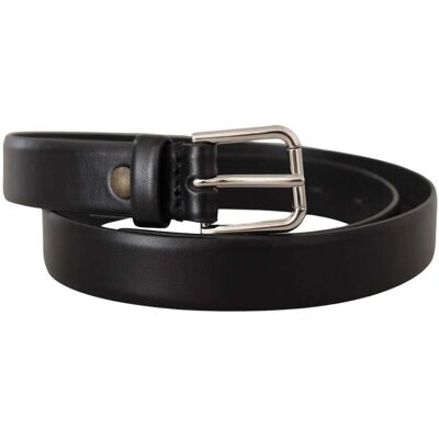 Dolce & Gabbana Schwarzer Kalbleder Gürtel mit silberner Logo-Schnalle Schwarz 80cm Dolce & Gabbana Schwarzer Kalbleder Gürtel mit silberner Logo-Schnalle Schwarz 80cm