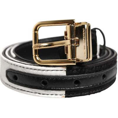Dolce & Gabbana Schwarz Weiß Patchwork Gold Metall Schnallen Gürtel Schwarz 85cm Dolce & Gabbana Schwarz Weiß Patchwork Gold Metall Schnallen Gürtel Schwarz 85cm