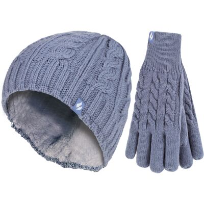Heat Holders Damen Fleecegefüttertes Thermohut- und Handschuhset für den Winter Blau/Marineblau S/M Heat Holders Damen Fleecegefüttertes Thermohut- und Handschuhset für den Winter Blau/Marineblau S/M