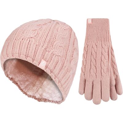 Heat Holders Damen Fleecegefüttertes Thermomützen- und Handschuhset für den Winter Cremefarben M/L Heat Holders Damen Fleecegefüttertes Thermomützen- und Handschuhset für den Winter Cremefarben M/L