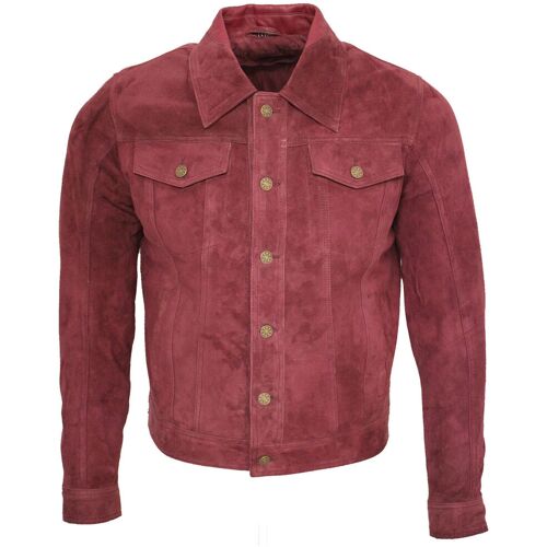 Infinity Leather Trucker-Jeansjacke aus Ziegenwildleder Burgund M