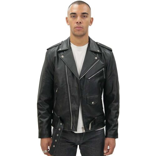 Infinity Leather Schwarze Brando-Jacke aus Rindsleder für Herren – Venedig Schwarz L