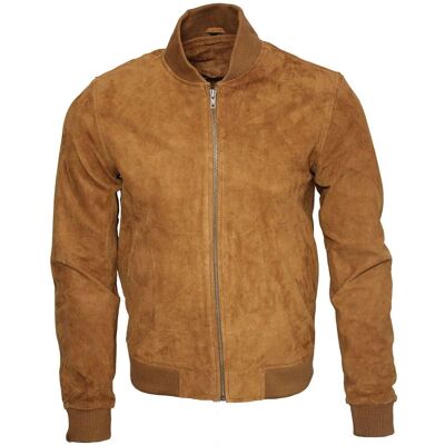 Infinity Leather Varsity-Bomberjacke aus weichem Wildleder Bräunen L Infinity Leather Varsity-Bomberjacke aus weichem Wildleder Bräunen L