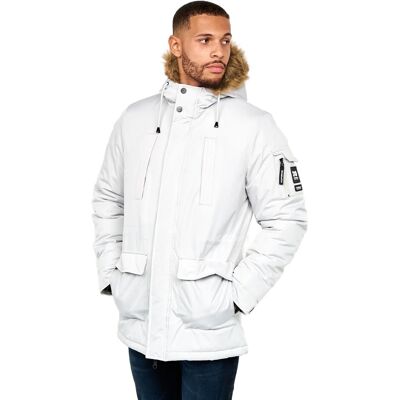 Crosshatch - "Parkmoore" Parka für Herren (Grau/Rosa) Creme L Crosshatch - "Parkmoore" Parka für Herren (Grau/Rosa) Creme L