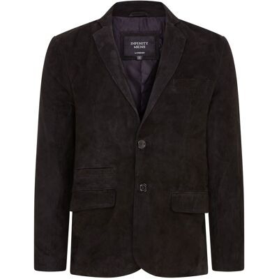 Infinity Leather Schwarze schmale italienische Blazerjacke aus Ziegenwildleder für Herren - Somero Schwarz L Infinity Leather Schwarze schmale italienische Blazerjacke aus Ziegenwildleder für Herren - Somero Schwarz L