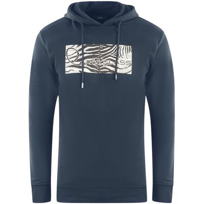 Cavalli Class Kapuzenpullover in Marineblau mit Zebramuster und Logo Blau S Cavalli Class Kapuzenpullover in Marineblau mit Zebramuster und Logo Blau S