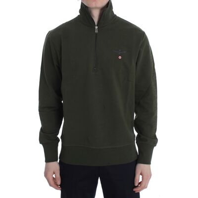 Aeronautica Militare Grüner Baumwoll-Stretch Halb-Reißverschluss-Pullover Schwarz S Aeronautica Militare Grüner Baumwoll-Stretch Halb-Reißverschluss-Pullover Schwarz S