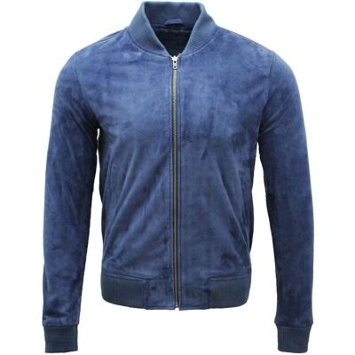 Infinity Leather Varsity-Bomberjacke aus weichem Wildleder Blau L Infinity Leather Varsity-Bomberjacke aus weichem Wildleder Blau L